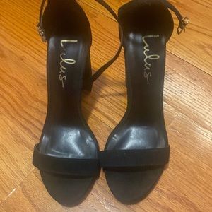 Black Block Ankle Strap Heels